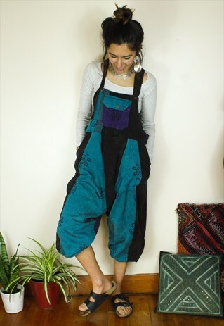 FAIRTRADE FESTIVAL TURQUOISE BLOCK PRINT DUNGAREES