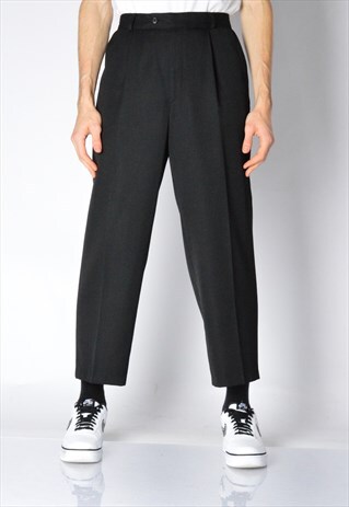 VINTAGE 90S BLACK MINIMALIST WOOL BLEND PANTS