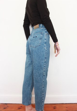 VINTAGE 90S VERY HIGH WAISTED SLIM BLUE MOM JEANS W27 L30