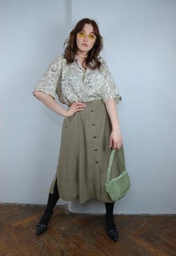 Vintage 80's light pastel button long tailored skirts green