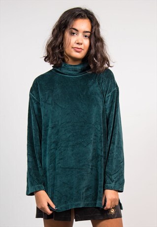 90'S VINTAGE DARK GREEN ROLL NECK THICK VELVET TOP