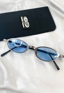 Vintage 90s Cyber Small Blue Y2K 00S Sunglasses Oval Rave