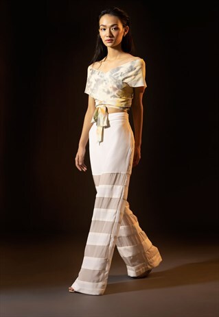 HIGH-WAISTED STRAIGHT PANTS WITH PANELS IN WHITE