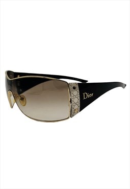 Dior Sunglasses Shield Rimless Wrap Logo Brown Gold MIXT2