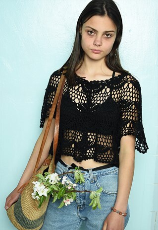 VINTAGE 90S CROCHET HAUTE BOHEME BLOUSE TOP FESTIVAL SHEER
