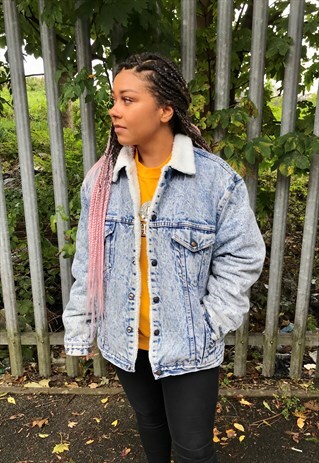 VINTAGE 90'S ACID WASH SHERPA FLEECE BLUE DENIM JACKET