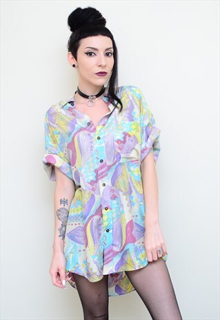 VINTAGE 90'S FUNKY CRAZY PATTERNED OVERSIZED SHIRT DRESS