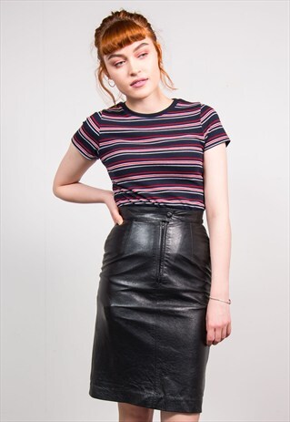 VINTAGE 90'S BLACK LEATHER PENCIL SKIRT