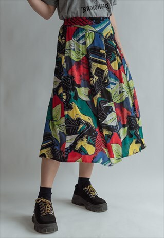 VINTAGE 80S PLEATED TROPICAL PRINT SKIRT