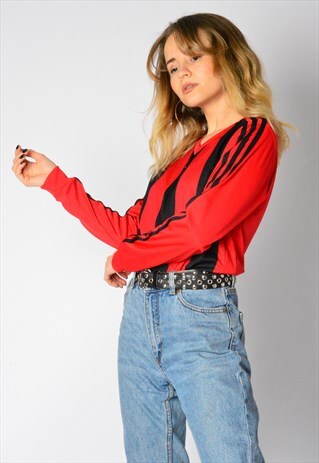 Y2K BLACK AND RED STRIPED ADIDAS SPORTS TOP PETITE