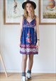 BRIGHT BLUE FLORAL MEDITERRANEAN STYLE DRESS