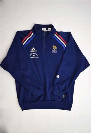 VINTAGE 90S ADIDAS BLUE 'F.F.F.' 3/4 ZIP JUMPER