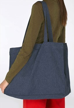 Women's Large Woven Cotton Shoulder Tote Bag - Denim Blue