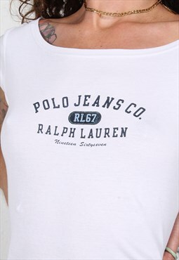 Vintage Polo Ralph Lauren T-Shirt in White w Spell Out Small