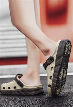 Contrast color crocs chunky sole sandals in brown cream