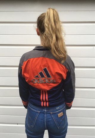 WOMENS VINTAGE 90S 80S ADIDAS JACKET ORANGE BLUE ZIPPER TOP