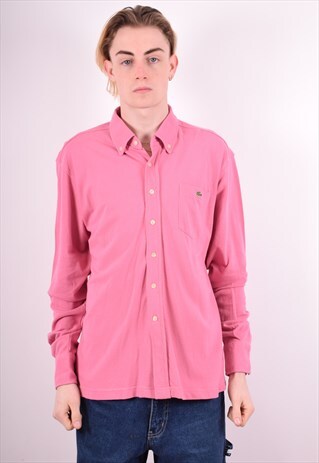 LACOSTE MENS VINTAGE POLO SHIRT LONG SLEEVE MEDIUM PINK 90S