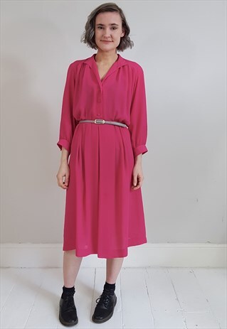 VINTAGE 80'S HOT PINK WRINKLE SHIRT DRESS (RESERVED: PETRA)