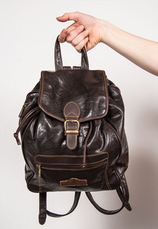 VINTAGE CHOCOLATE BROWN FAUX LEATHER RUCKSACK BACKPACK