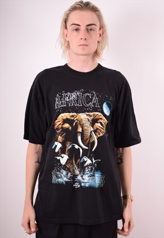 MENS VINTAGE T-SHIRT TOP XXL BLACK 90S