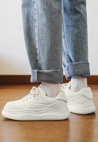 Chunky sneakers platform sole trainers preppy shoes in white