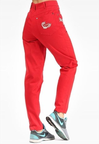 ULTRA HIGH WAIST TAPERED MOM JEANS KNOT EMBROIDED