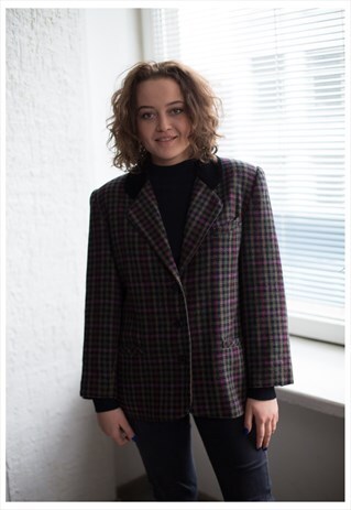 VINTAGE 80'S MULTICOLOR PLAID WOOL BLAZER