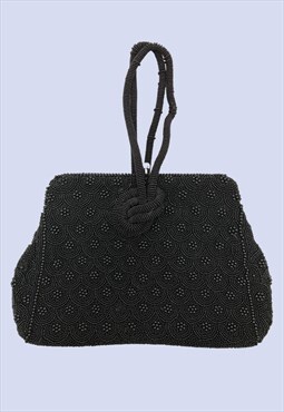 Vintage 50s Black Bead Embellished Mini Party Wristlet Bag