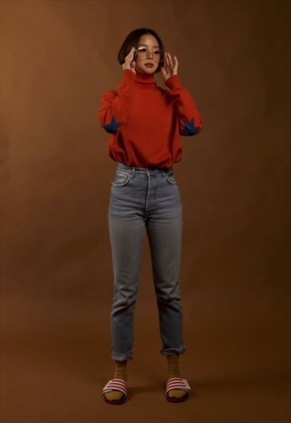 STAR ELBOW PATCH LOOSE FIT TURTLE NECK SWEATER