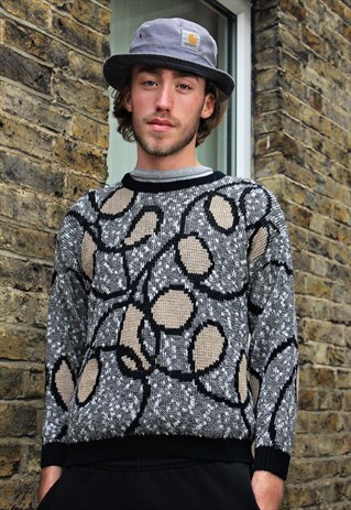 VINTAGE / 80'S / GREY PATTERNED JUMPER