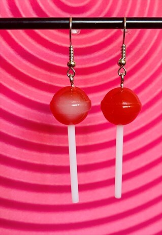 VINTAGE INSPIRED EARRINGS LOLLIPOPS IN RED WHITE WITH SILVER