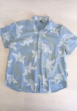 00's Versace Shirt Blue White Leaf Print