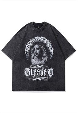 Virgin Mary t-shirt saint tee retro religion top in grey