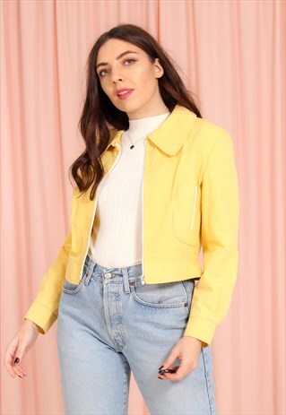 VINTAGE 70S YELLOW CROPPED BOMBER JACKET