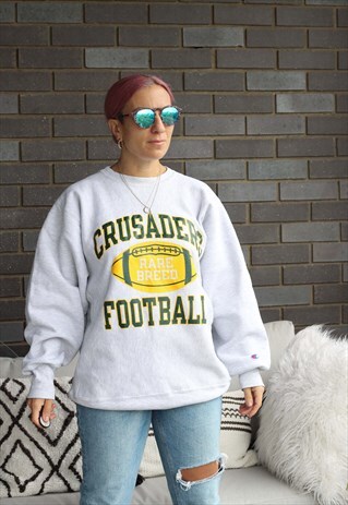 VINTAGE 1990S GREY CHAMPION CRUSADERS FOOTBALL SWEATSHIRT