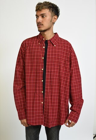 VINTAGE 90S RED NAUTICA CHECKED LONG SLEEVE SHIRT