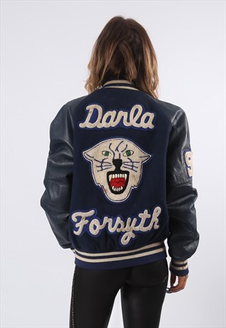 LEATHER BOMBER WOOL JACKET VARSITY BOYFRIEND OVERSIZED (EDO)