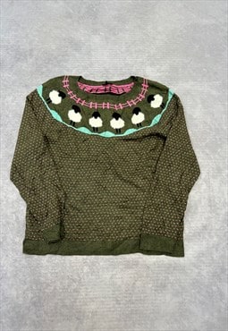 Talbots Knitted Jumper Abstract Sheep Patterned Knit Sweater