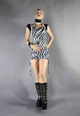 Animal Zebra Print Rave Festival Tube Ruched Mini Dress 