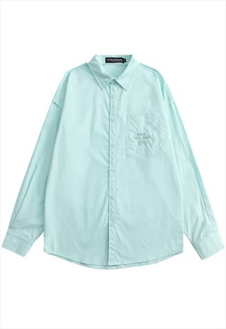 KALODIS LETTER EMBROIDERY LOOSE CASUAL SHIRT IN GREEN