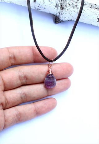 PURPLE GEMSTONE BOHO FAUX LEATHER CHOKER