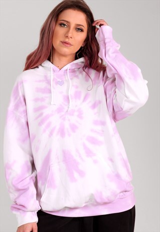 OVERSIZED HOODIE IN PASTEL PURPLE TIE DYE AND LILAC HEART