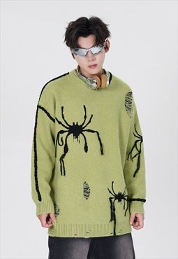 Spider sweater creepy grunge jumper Gothic punk top in green