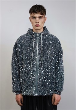 Silver sequin hoodie embellished pullover sparkle jumper