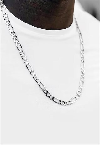 54 Floral 8mm 16" Figaro Necklace Chain - Silver