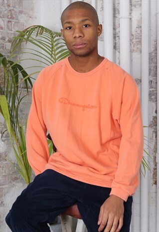 VINTAGE CHAMPION BIG LOGO SPELLOUT SWEATSHIRT ORANGE