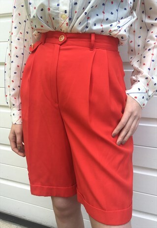 WOMENS VINTAGE 80S RED LONG MIDI HIGH WAISTED MOM SHORTS