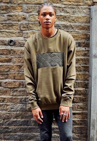 QUILTED PANEL INSERT KHAKI SWEATSHIRT JUMPER