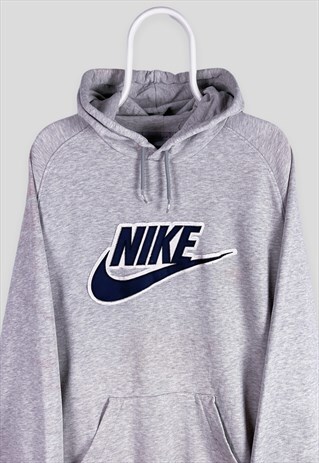 VINTAGE GREY NIKE HOODIE CENTRE SWOOSH SPELL OUT XXL