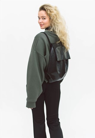 BOOFLAP DRAWSTRING BACKPACK WITH FLAP SNAKE BLACK